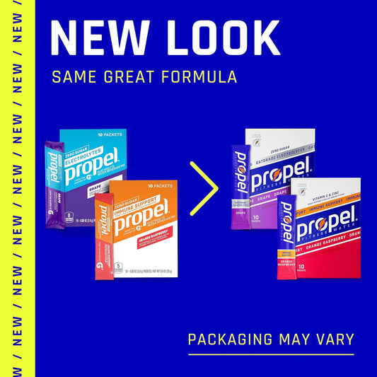 Propel Powder Packets 4 Flavor Variety Pack With Electrolytes, Vitamins and No Sugar 10 Count (Pack of 5) (Packaging May Vary)