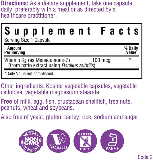 Bluebonnet Vitamin K2 Vegetarian Capsules