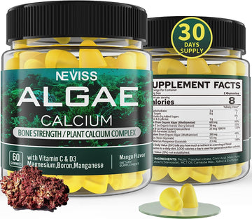 Calcium Gummies 600 Mg, Vegan Sugar Free Algae Calcium Supplement With Vitamin D3, C, Magnesium, Boron, Manganese & Trac