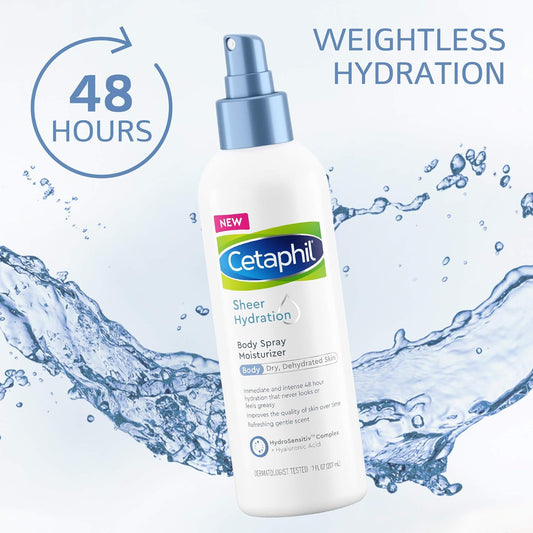 CETAPHIL Sheer Hydration Body Moisturizer Spray, 7  , 48Hr Sensitive Skin Spray Body Lotion for Dry Skin, With Hyaluronic Acid, Vitamin E & B5, Dermatologist Recommended Sensitive Skincare Brand