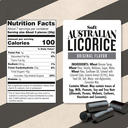 Darrell Lea Soft Australian Made Licorice, Original Black Flavor, 7 Ounce Bag (Pack Of 1) | Non-Gmo, No Palm Oil, No Art