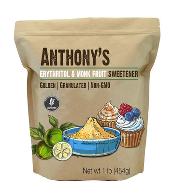 Anthony'S Erythritol And Monk Fruit Sweetener Golden, 1 Lb, Granulated, 1 To 1 Brown Sugar Substitute, Non Gmo, Keto Fri