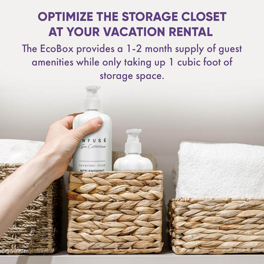 1-Shoppe Infuse 10 Piece Ecobox All-In-Kit | Lavender Mint Soap | 3 Shampoo, 2 Conditioner, 3 Body Wash & 2 Lotion | 10 Hotel Soaps and Toiletries Bulk | Personal Care Products