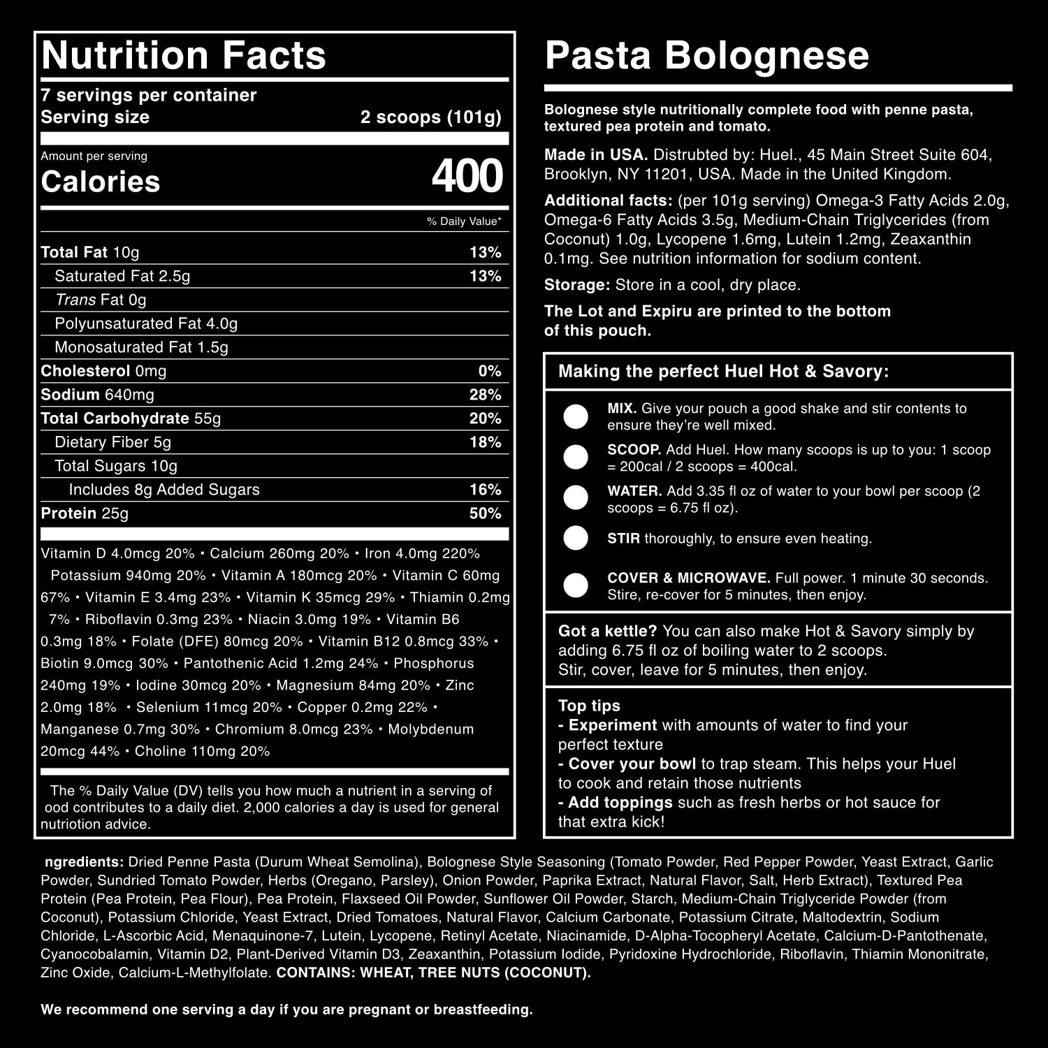 Huel Hot and Savory Instant Meal Replacement - Pasta Bologn