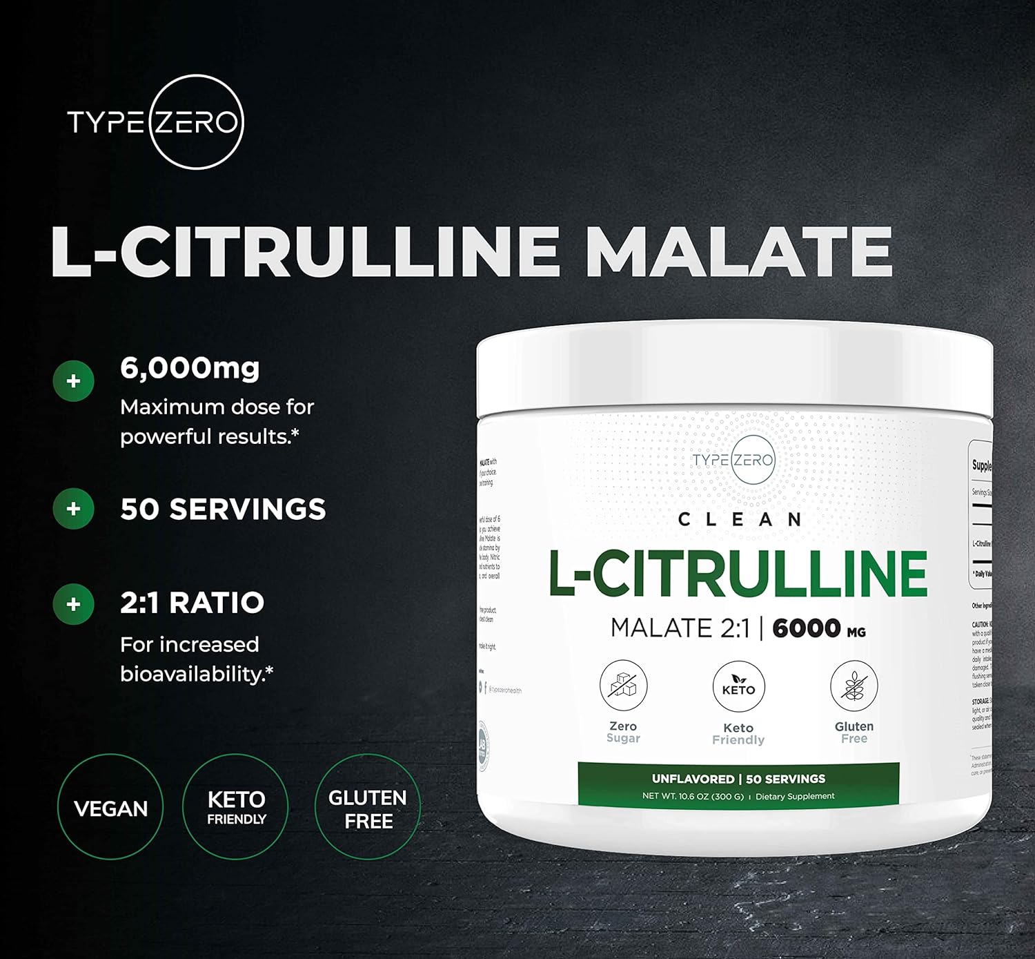 Type Zero L-Citrulline Malate Powder 2:1 6X (6000mg | Unfla