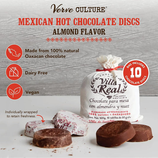 Mexican Hot Chocolate By Verve Culture, Dairy Free Vegan Hot Cocoa, Gourmet Spicy Hot Chocolate Discs, Almond And Walnut Hot Chocolate, Bag, 10 Discs