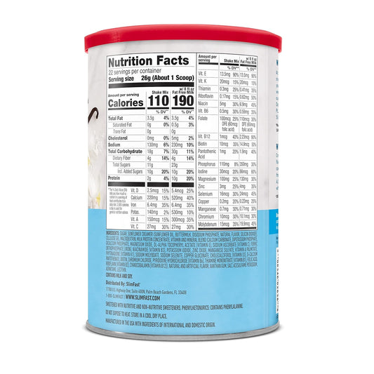 Slimfast Meal Replacement Powder, Original French Vanilla, Shake Mix, 1.26 Pounds