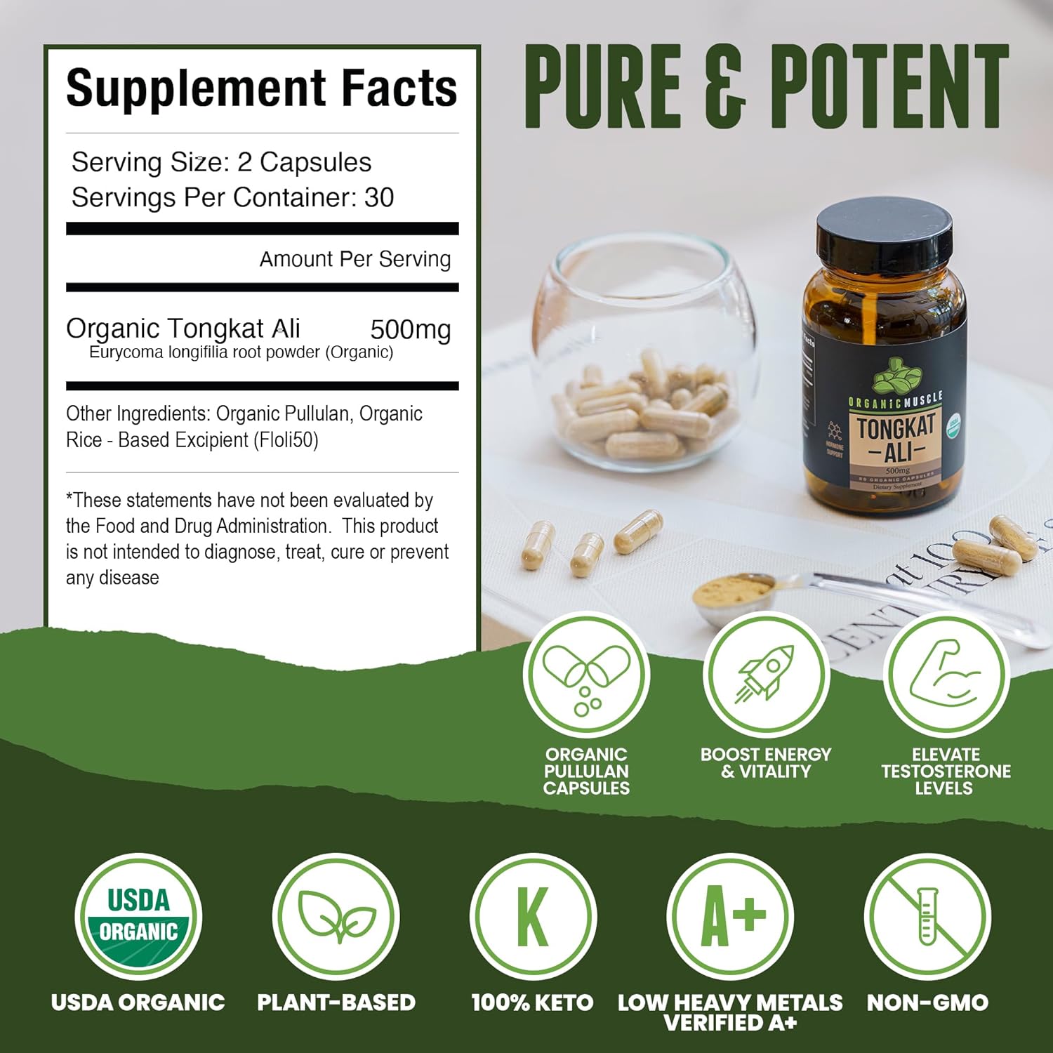 Organic Muscle Tongkat Ali for Men, 500mg - Pure & Potent U