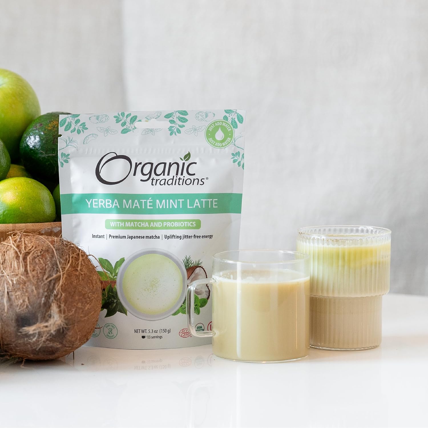 Organic Traditions Yerba Mate Tea Mint Latte with Matcha | Instant Dai