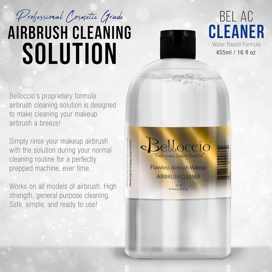 16  Bottle of Belloccio Makeup Airbrush Cleaner - Fast Acting Cleaning Solution, Quickly Cleans ushes Out Airbrush Makeup Foundation, Blush, Highlighter - Clean Cosmetic Makeup Brushes, Paint