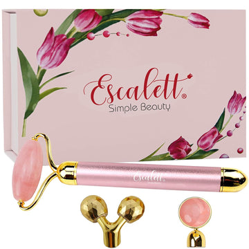 Face Roller Massager Jade Set, Under-Eyes Press Facial Tool for Woman, Rose Quartz Electric Vibrating Body Contour Beauty Kit (Pink)