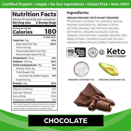 Orgain Organic Keto Vegan Protein Powder, Chocolate - 10G Plant Based