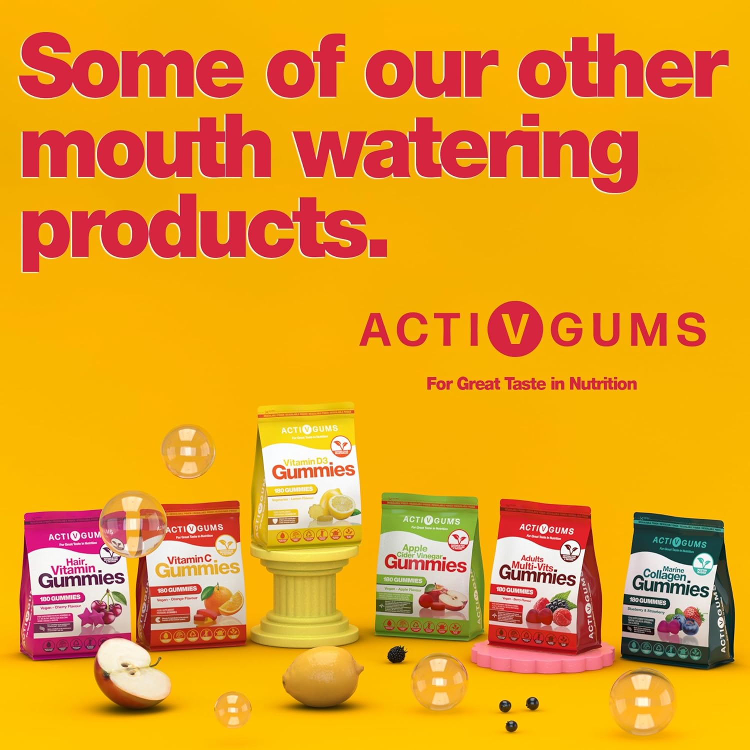 Adults Multi 180 Vegan Gummies. Resealable & Recyclable Pouch. Contain