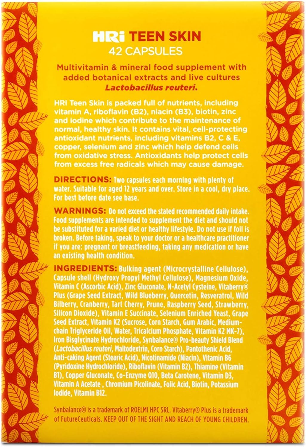 HRI Teen Skin Kids Vitamins - Multivitamin for Kids 12-18 Years - to A