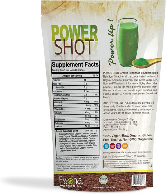 100 % Pure - Raw Organic Vegan - Power Shot Greens Superfood Blend - S