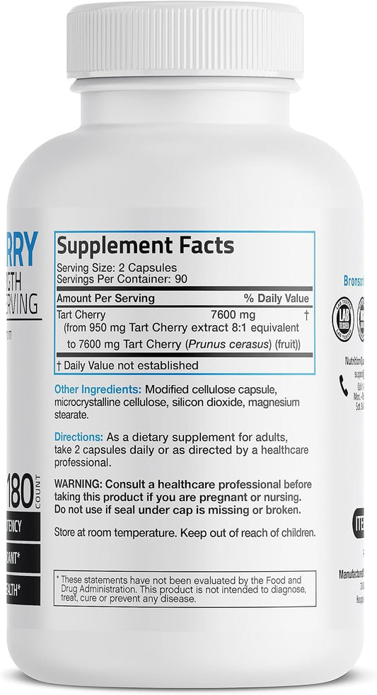 Bronson Tart Cherry Maximum Strength 7600 Mg, 180 Vegetarian Capsules