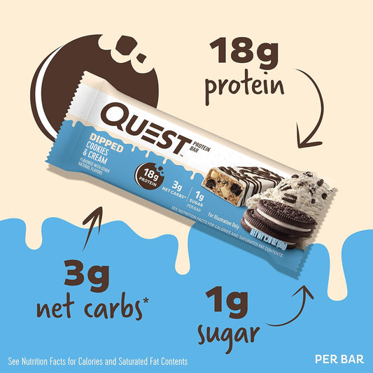 Quest Nutrition Dipped Chocolate Cookies & Cream Protein Bars, High Pr1.38 Pounds