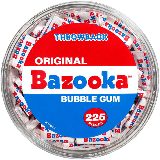 Bazooka Bubble Gum Individually Wrapped Pink Chewing Gum In Original Flavor - 225 Count Bulk Bubble Gum Tub - Fun Old Fa