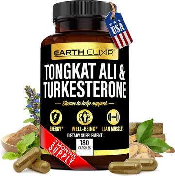Earth Elixir Turkesterone 1000Mg And Tongkat Ali 400Mg Supplement (180 Capsules) - Made In Usa - 3Rd Party Tested - Tong