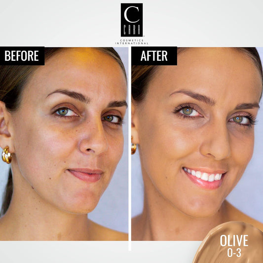 CARA Cosmetics Perfecta Base Foundation - Full Coverage Foundation Makeup, Oil Free Foundation, Light Foundation, Uneven Skin Tone & Oily Skin Foundations, O-3: Olive Warm Medium,1