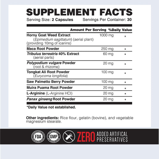 Bull Blood Testosterone Booster For Men - Testosterone Supplement For Stamina & Endurance - Maca Root, Horny Goat Weed,