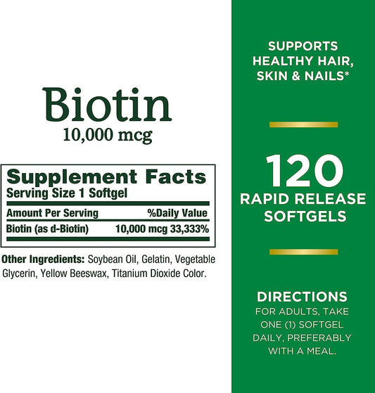 Nature'S Bounty Biotin, Supports Healthy Hair, Skin And Nails, 10,000