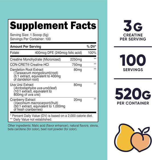 Nutricost Creatine Monohydrate Powder For Women, Micronized, Peach Mango, 100 Servings - Vegetarian, Non-Gmo, Gluten Free