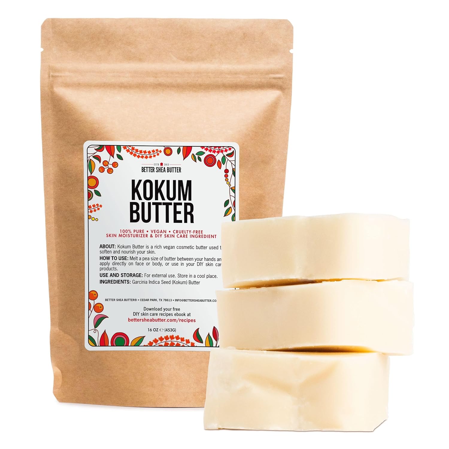 Better Shea Butter Raw Kokum Butter Unrefined - Body Butter Bar for So