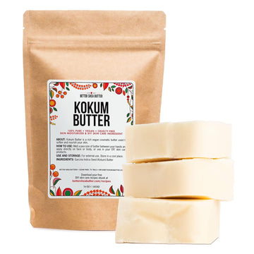 Better Shea Butter Raw Kokum Butter Unrefined - Body Butter Bar for Soap Making and DIY Butter, Skin and Hair Products - Pure, Unscented Skin Butter for Lotion Base - Kokum Butter 1 lb Block