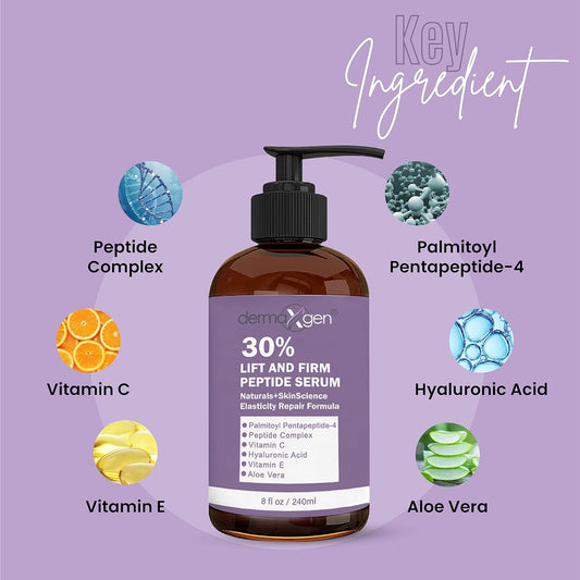 Dermaxgen Lift And Firm - 30% Peptide Serum, Matrixyl 3000, Vitamin C & E + Hyaluronic Acid + Aloe Vera, Lifts, Firms & Tightens Skin + Pure Organic Anti-aging Serum (8  )