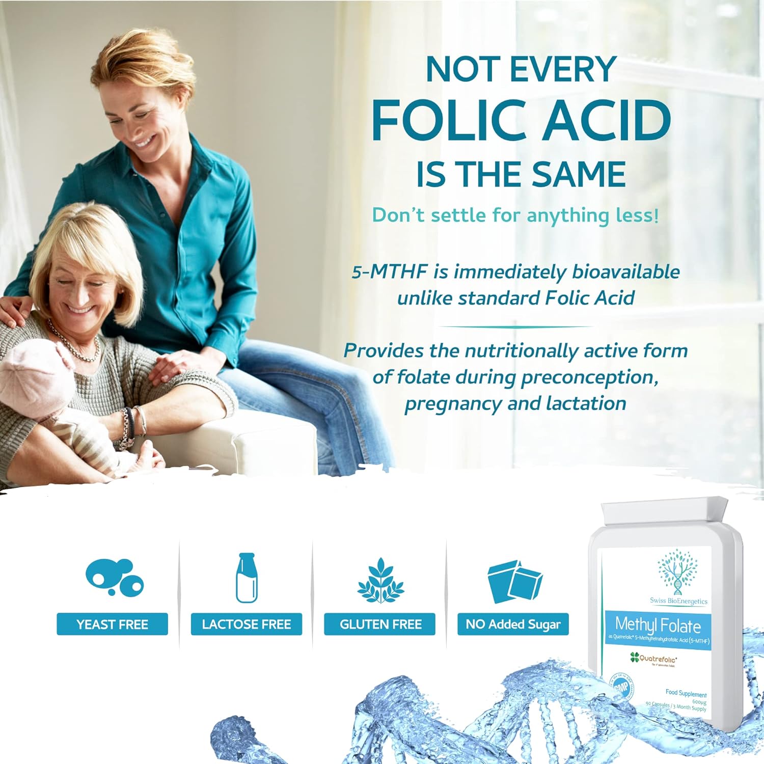 Methyl Folate 600µg - 90 Capsules as Quatrefolic 5-MTHF Supplement 6S-