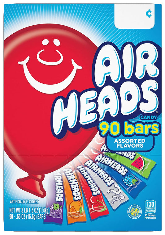 Airheads Candy Bars, Variety Bulk Box, Chewy Full Size Fruit Taffy, Back To School, Halloween, Non Melting, Concessions,