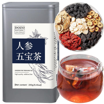 Dozo Men’S Maca Herbal Tea Ginseng Five Treasures Tea Wubao Tea  Men'S Kidney Tea American Ginseng Raspberries Mulberries Red Dates Goji Berries Maca