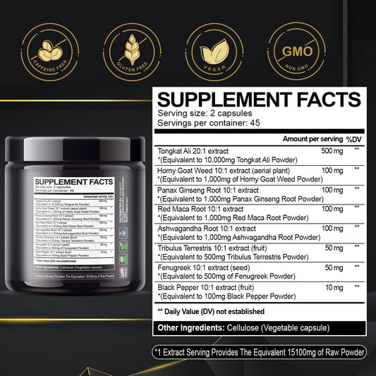 Vegatot 𝟴 𝗜𝗡 𝟭 Testo Support 𝟭𝟱,𝟭𝟬𝟬 𝗠𝗚 - Boost Performance With Tongkat Ali, Panax Ginseng, Maca Root, Ashwagandha, Tribulus - Energy, Stamina, Circulation Support