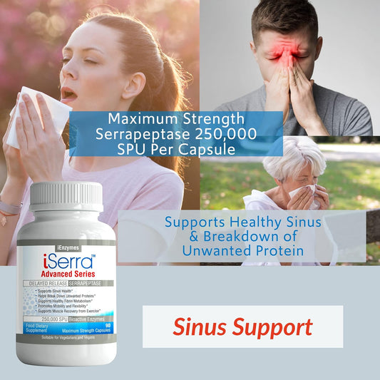 Iserra 250,000 Spu Serrapeptase Enzyme - 90 Maximum Strength Capsules 1.76 Ounces