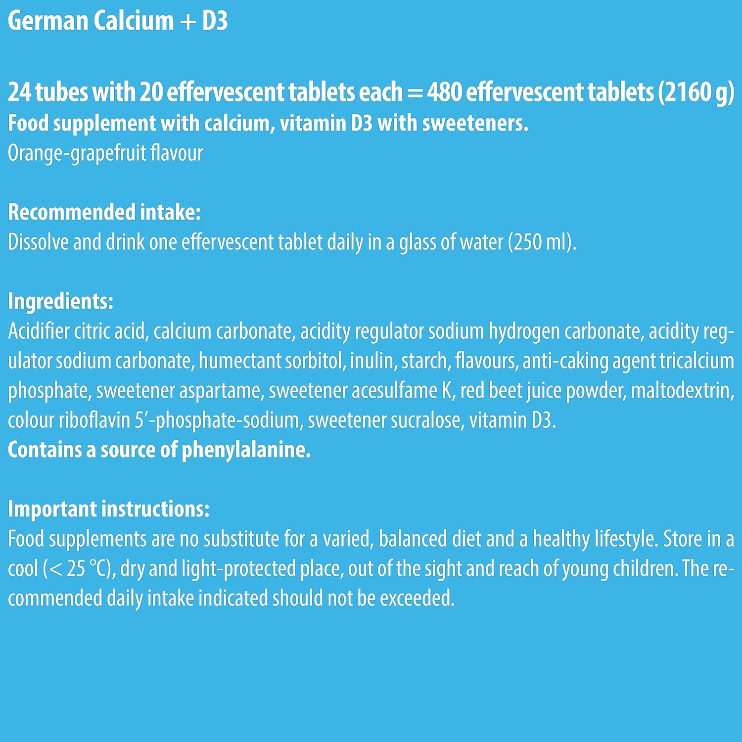 Calcium + Vitamin D3-24 x 20 effervescent Tablets - Orange-Grapefruit