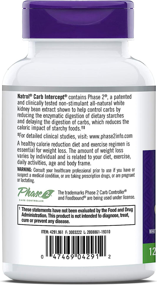 Natrol Carb Intercept With Phase 2 Carb Controller Capsules, White Kid5.1 Ounces
