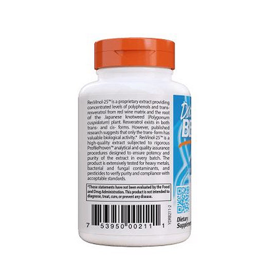 Trans-Resveratrol 200 With Resvinol-25 60 Veggie Caps By Doctors Best