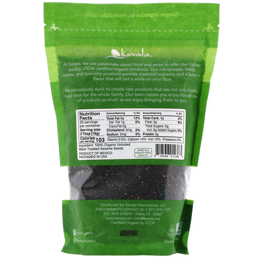 Kevala Organic Black Toasted Sesame Seeds, Unhulled,(454 G)