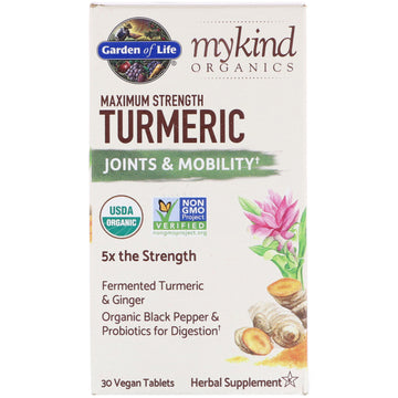 Garden Of Life, Mykind Organics, Maximum Strength Turmeric, Joints & Mobility Vegan Tablets