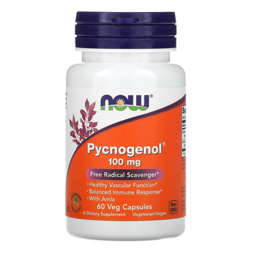 Now Foods Supplements, Pycnogenol 100 Mg (A Unique Combination Of Proanthocyanidins From French Maritime Pine) With Amla, 60 Veg Capsules