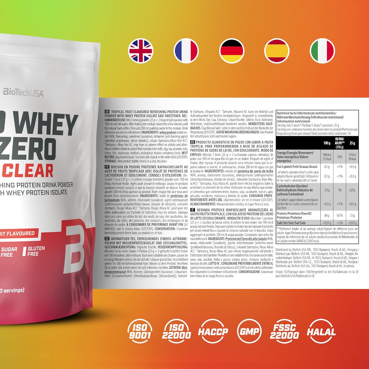 BioTechUSA Iso Whey Zero Clear Drink Powder, Refreshing, Sugar-Free, L
