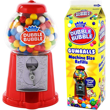 Classic Red Dubble Bubble Gumball Machine - With Refill Carton Dubble Bubble Gumballs (270 Pc) Fruit Flavored. Coin Oper
