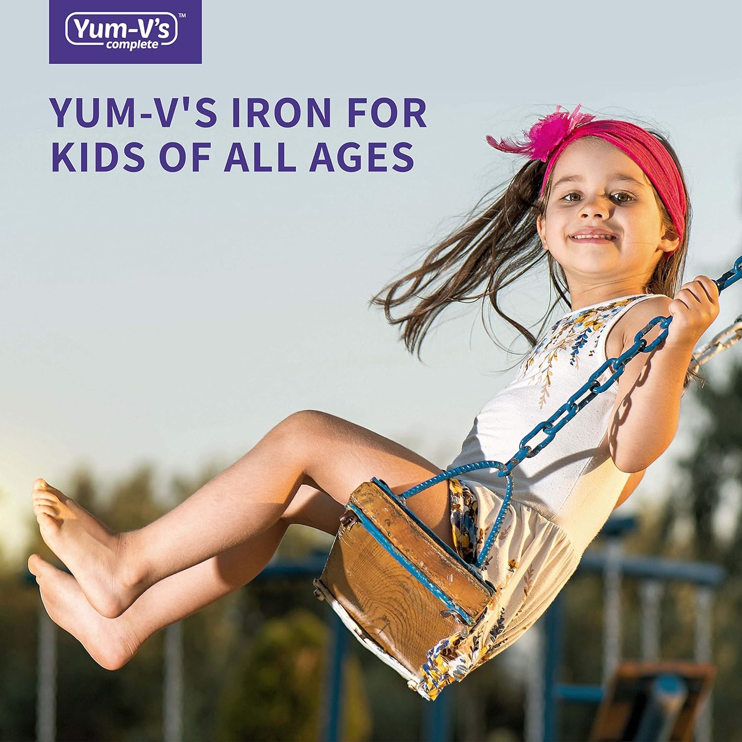 YumVs Iron Jellies/Gummy Bears for Kids w/Vitamin C, Grape Flavor Chew