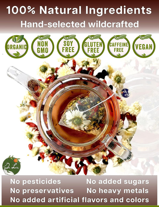 Dr. Lu’S Happy Eyes Tea | Liver Detox Tea For Eye Health | Chrysanthemum Tea | Everyday Nourishing Liver Tea | Relieve Dry Eyes, Eye Strain | Formulated Chrysanthemum Cassia Seeds Tea Bag With Goji Berry, Mulberries, Osmanthus…