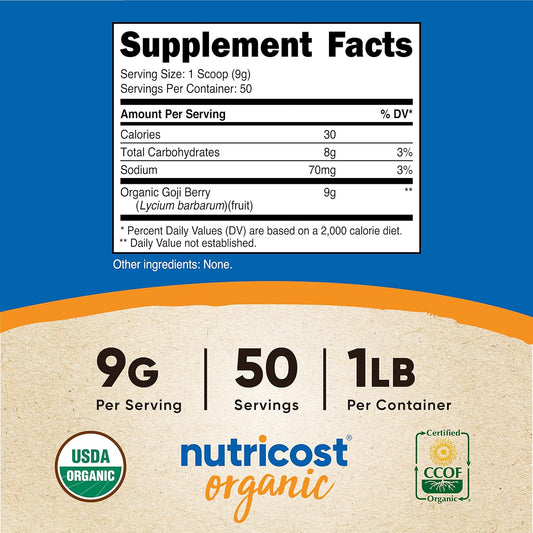Nutricost Organic Goji Berry Powder (1Lb) - Usda Certified Organic, Gluten Free, Non-Gmo, Vegetarian