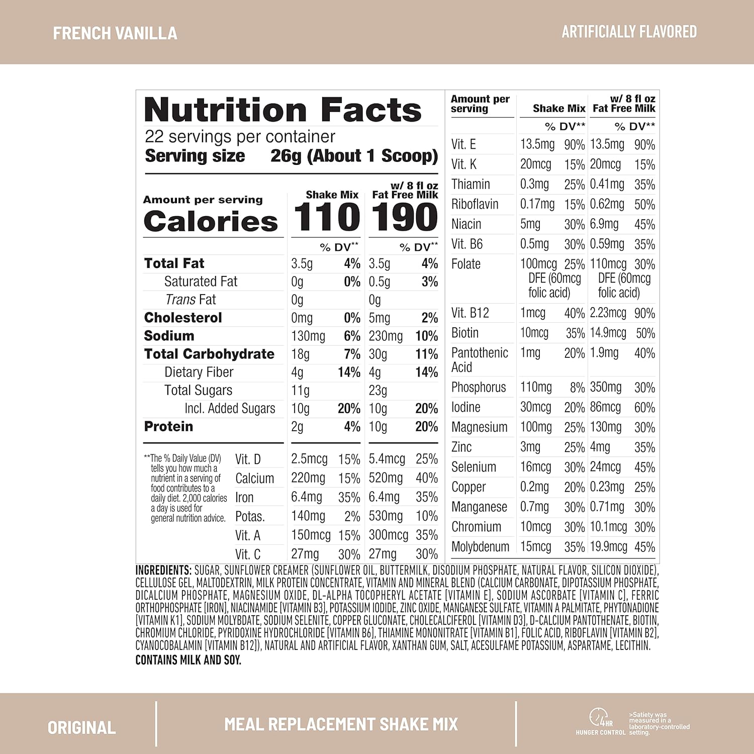 SlimFast Meal Replacement Powder, Original French Vanilla, Shake Mix,