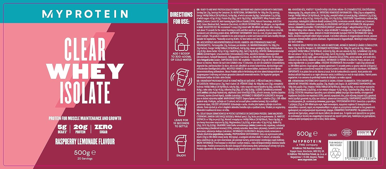 Myprotein Clear Whey Isolate Protein Powder - Raspberry Lemonade - 500