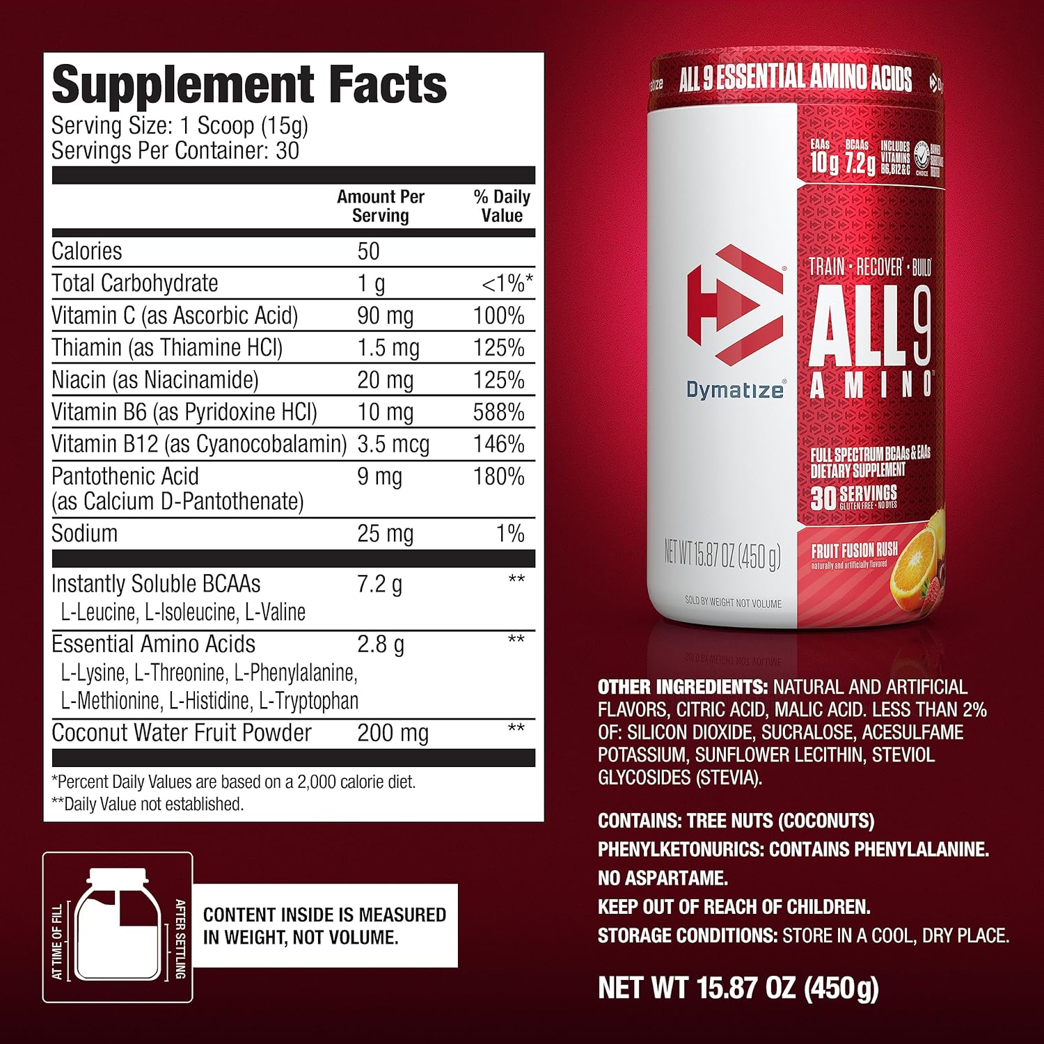 Dymatize All9 Amino, 7.2g of BCAAs, 10g of Full Spectrum Ess