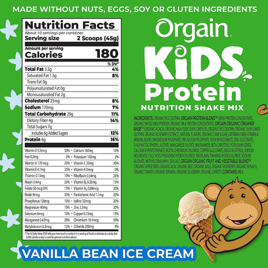 Orgain Kids Protein Powder Shake Mix, Vanilla Bean Ice Cream - 8G Dair1 Pounds
